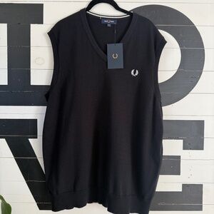 Fred Perry Wool/Cotton Black Vest.- Size XL